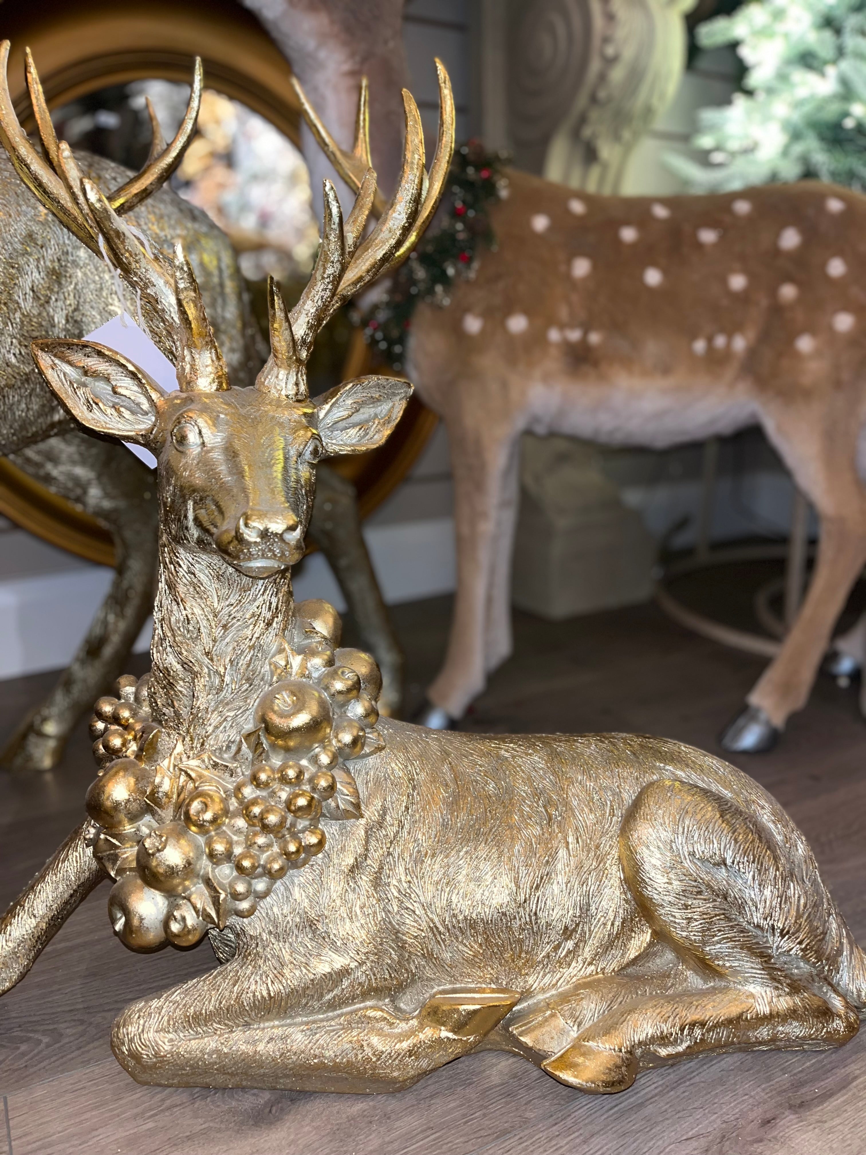 Gold Sitting Deer With Collar