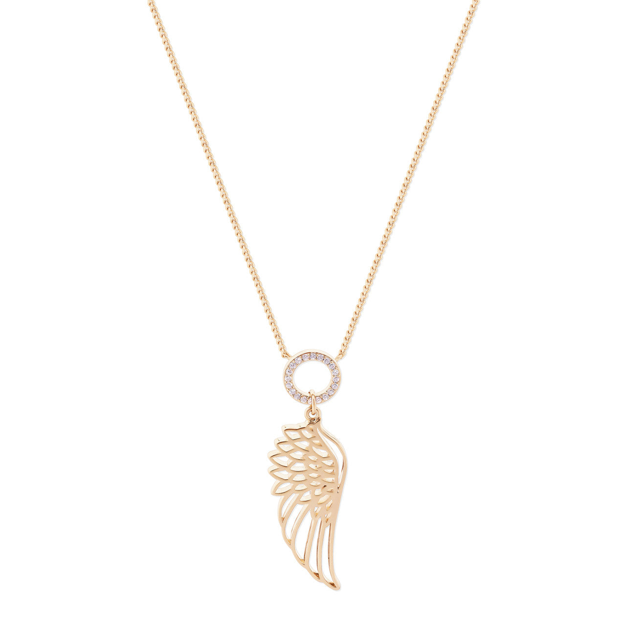 Angel Wing & Crystal Circle Pendant Gold