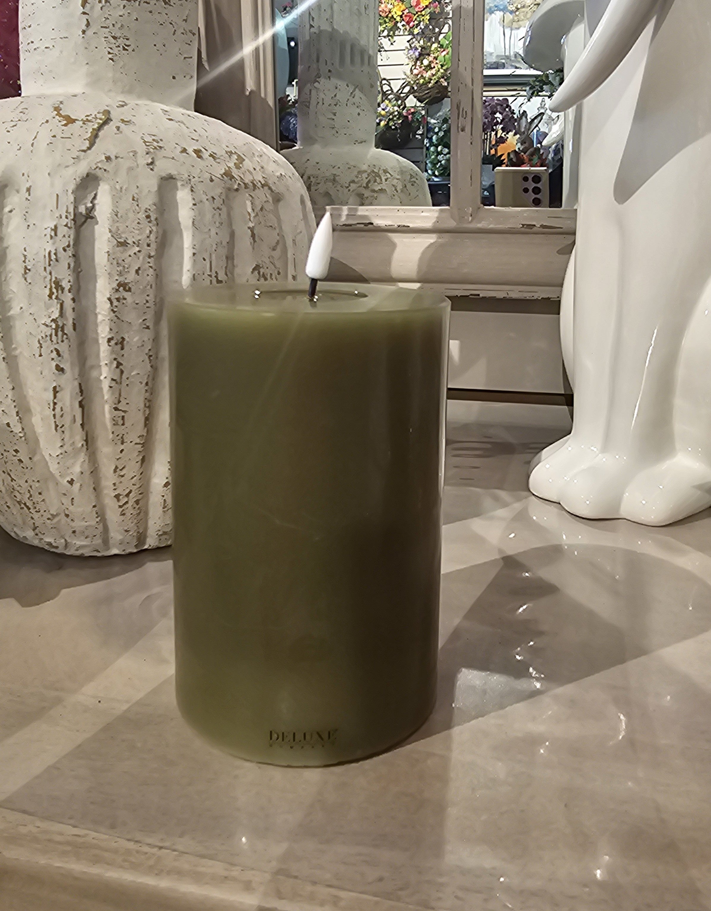 15cm LED Battery Operated Candle, Olvie Green