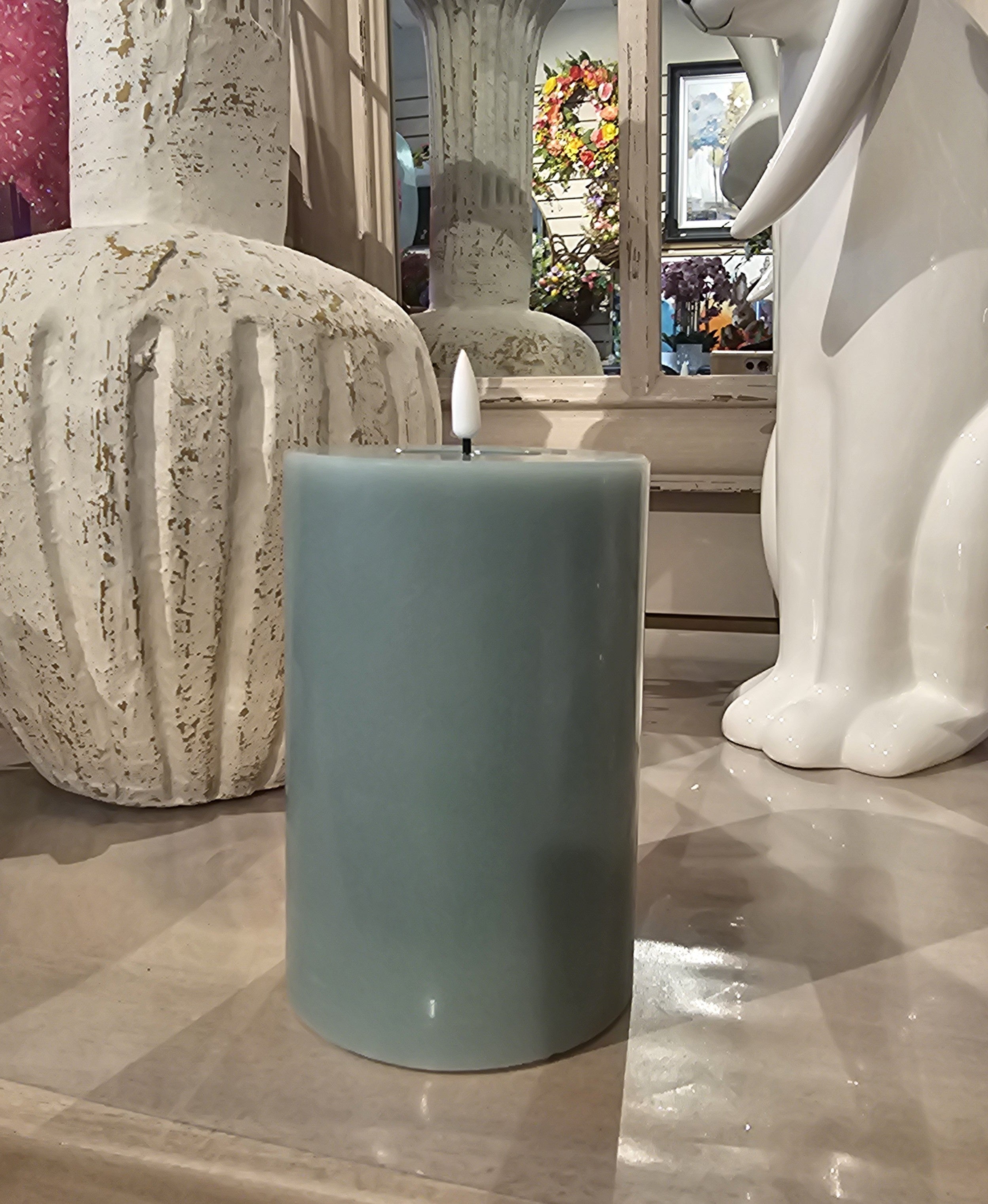 15cm LED Battery Operated Candle, Sage Green