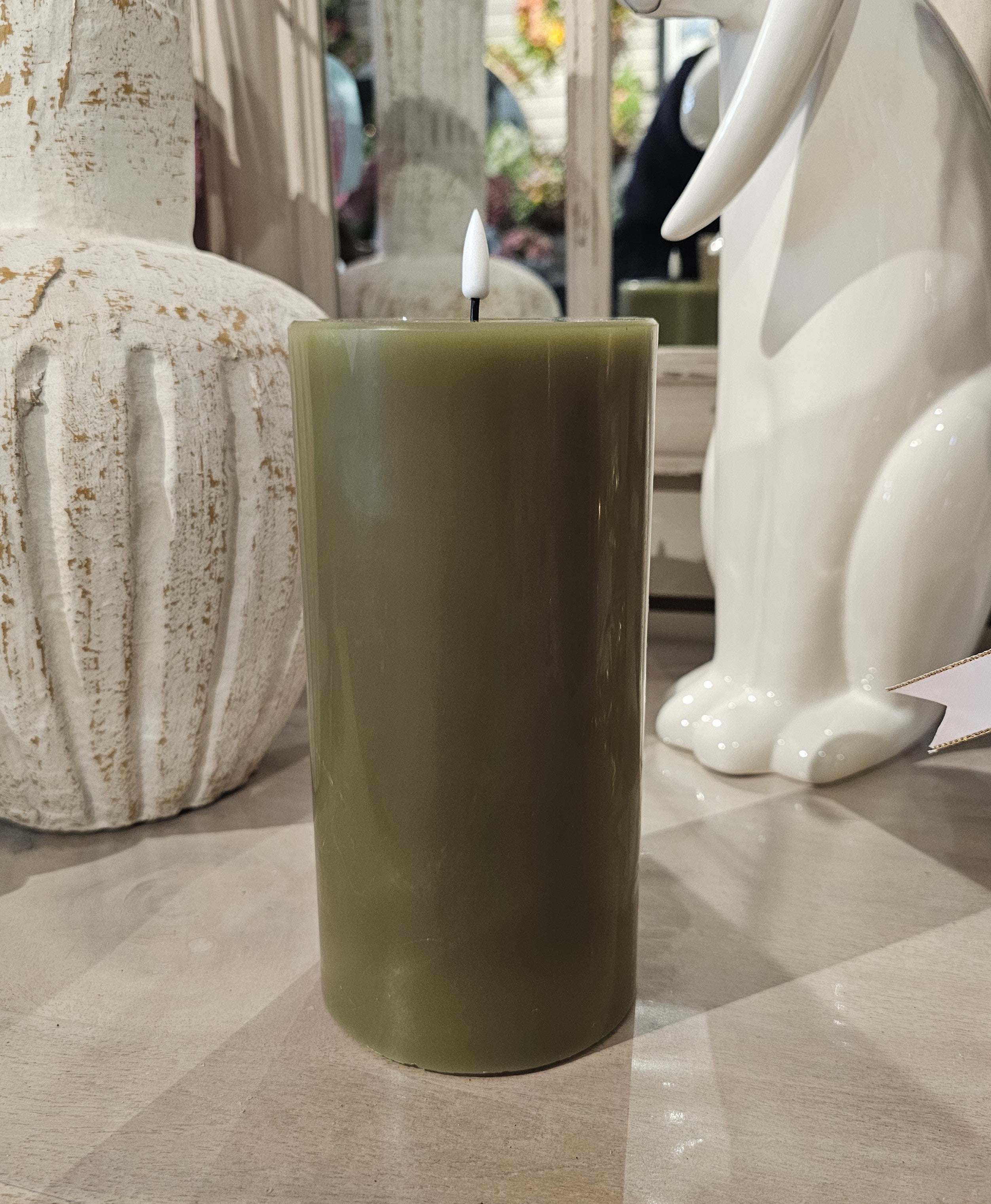 20cm LED Battery Operated Candle, Oliver Green