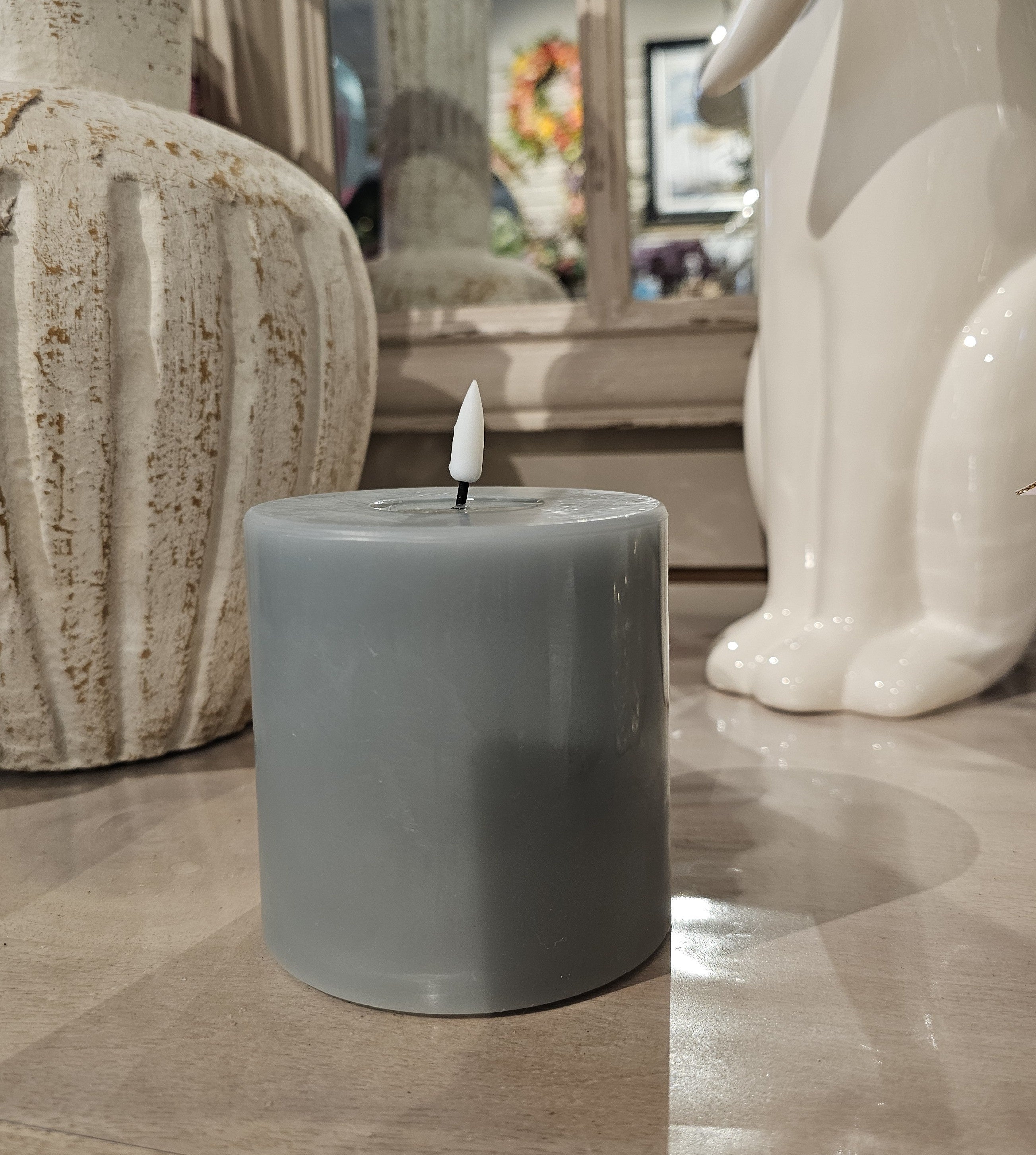 10cm LED Battery Operated Candle, Sage Green