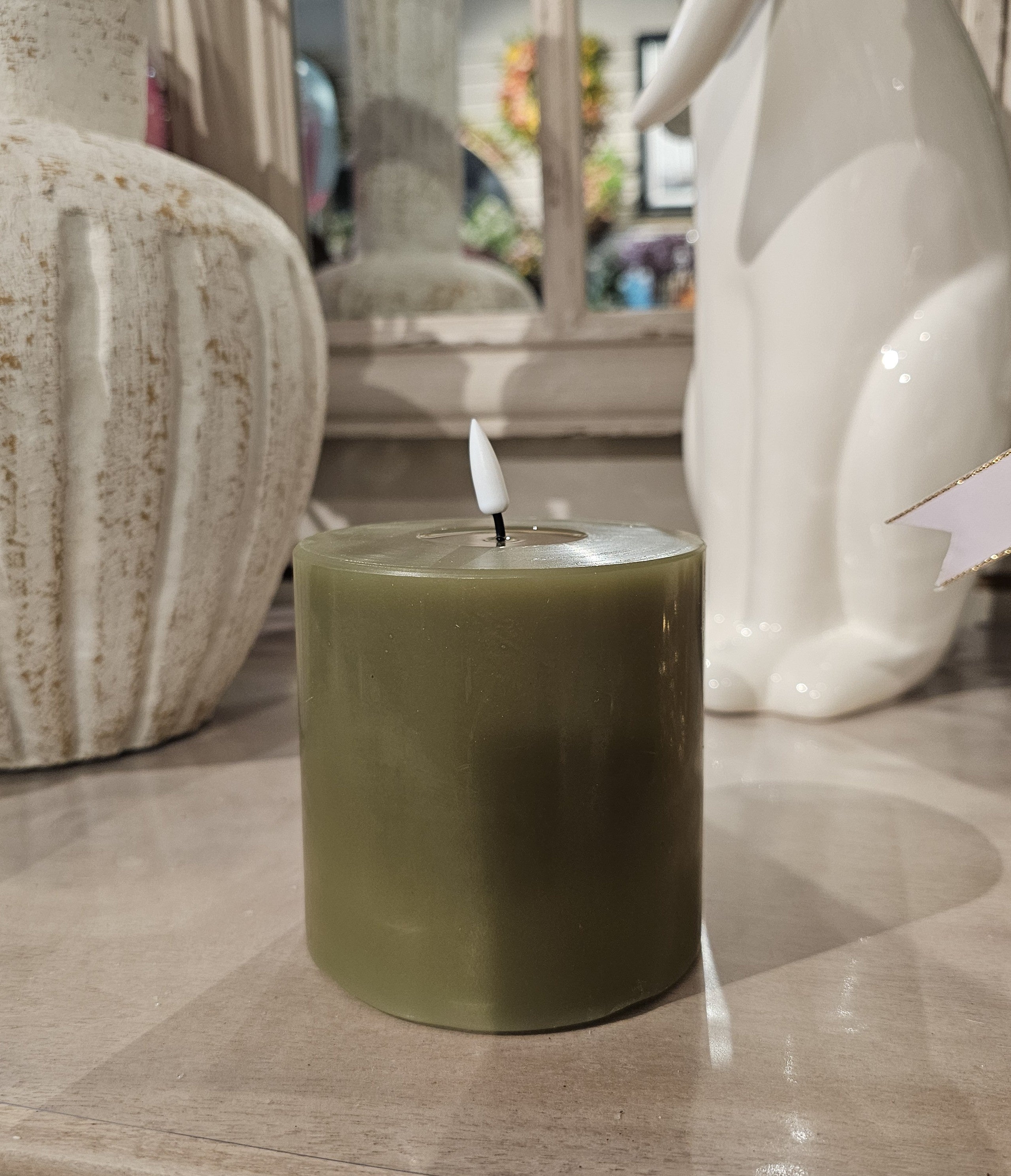 10cm LED Battery Operated Candle, Oliver Green