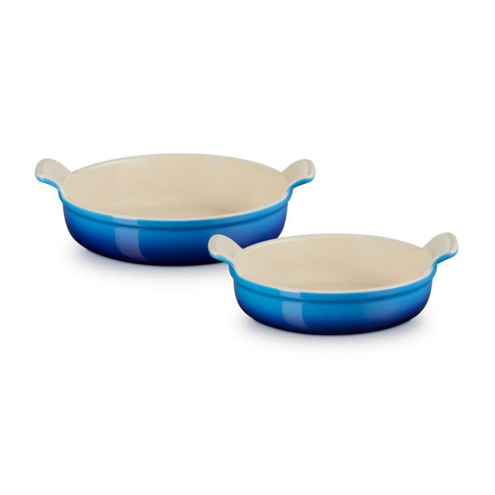 Le Creuset Heritage Set Of 2 Round Dishes, Azure Blue - The Gift & Art Gallery