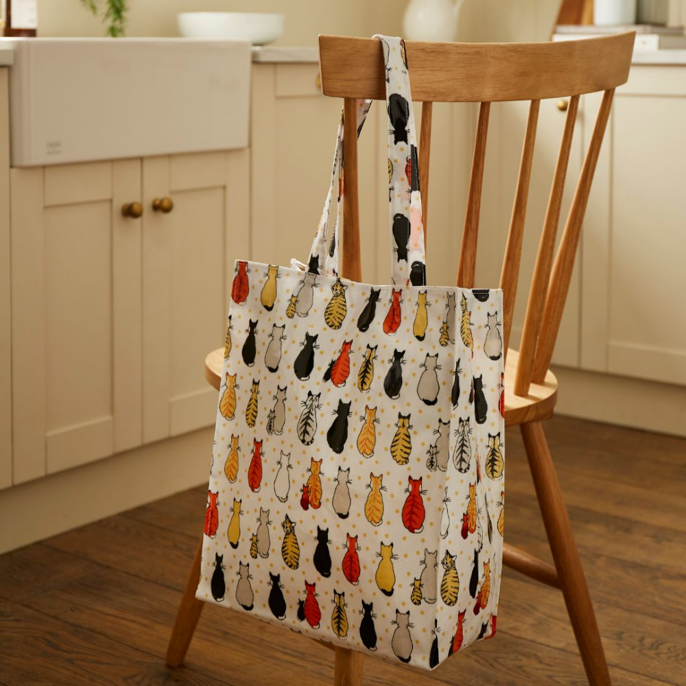 Wipeable PVC Shopping Bag - Cats In Waiting, Medium - The Gift & Art Gallery