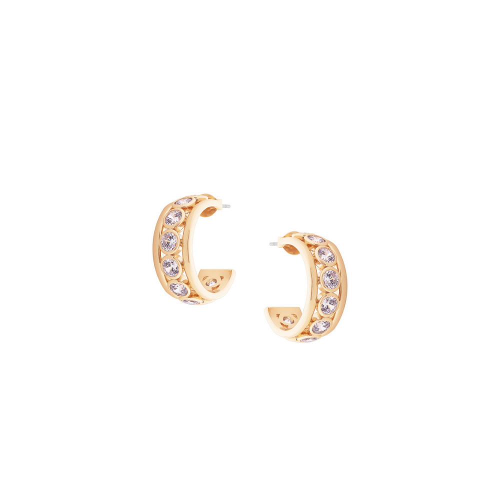 Crystal Set Hoop Earrings, Gold
