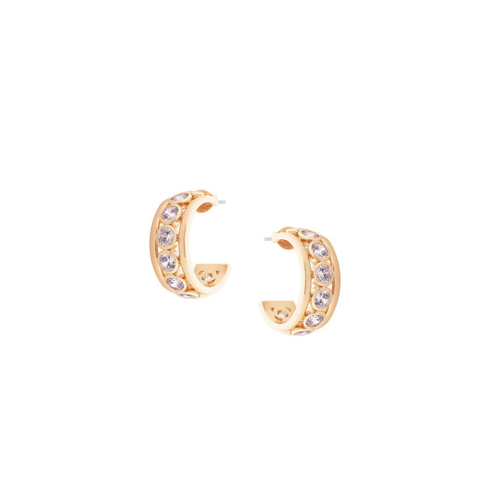 Crystal Set Hoop Earrings, Gold - The Gift & Art Gallery