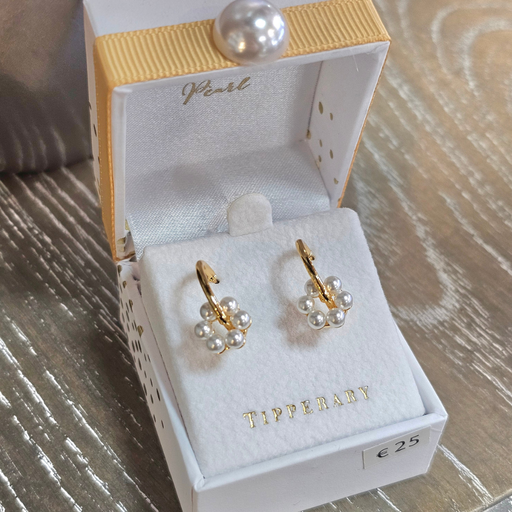 Cluster Pearl Hoop Earrings, Gold