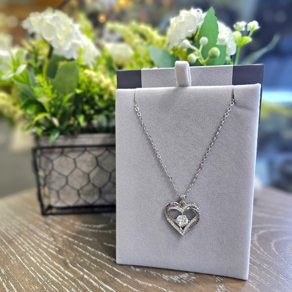Silver Double Heart With Diamante Necklace - The Gift & Art Gallery