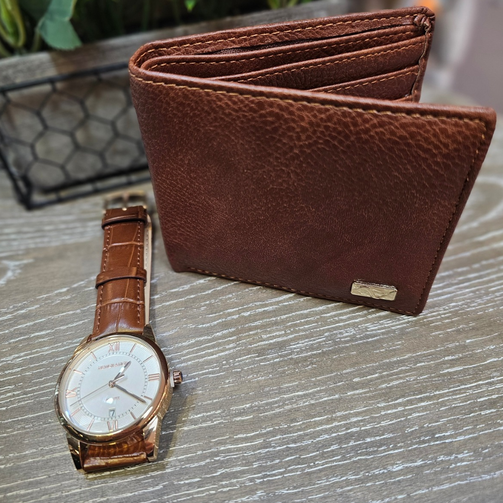 Brown Wallet & Watch Set