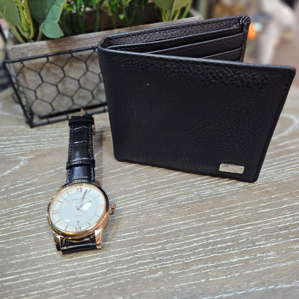 Black Wallet & Watch Set - The Gift & Art Gallery
