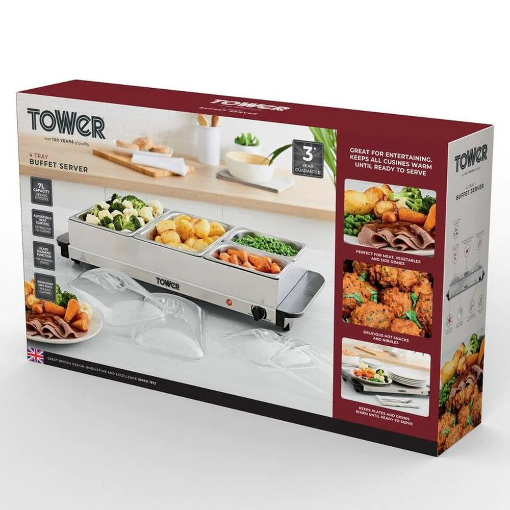 4 Tray Buffet Server & Plate Warmer