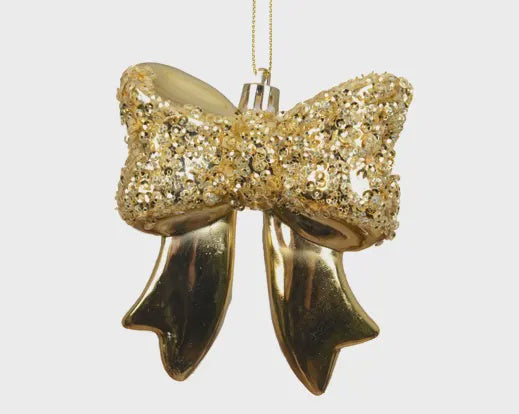 Glitter Light Gold Bow Hanging Decoration