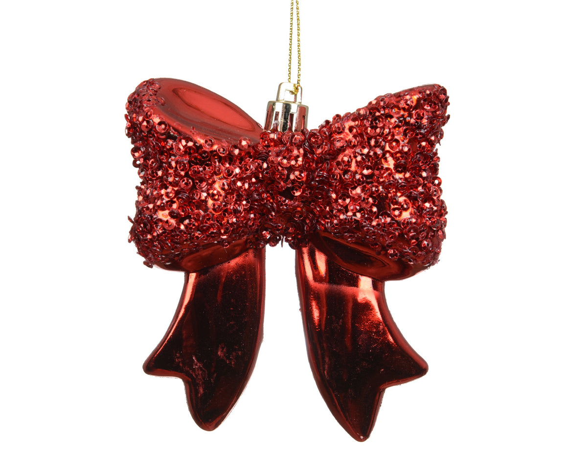 Glitter Red Bow Hanging Decoration
