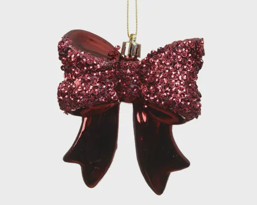 Glitter Oxblood Bow Hanging Decoration