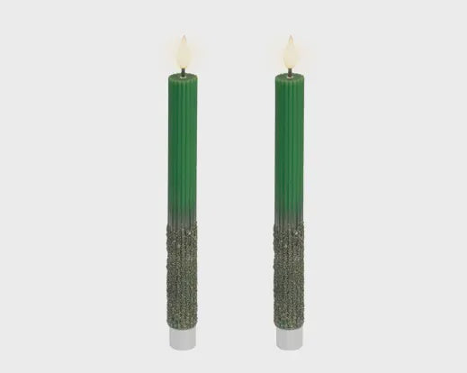 LED Green Glitter Taper Candles H:24.5CM