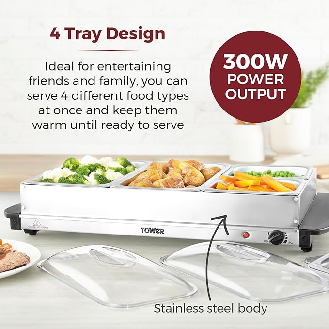 4 Tray Buffet Server & Plate Warmer