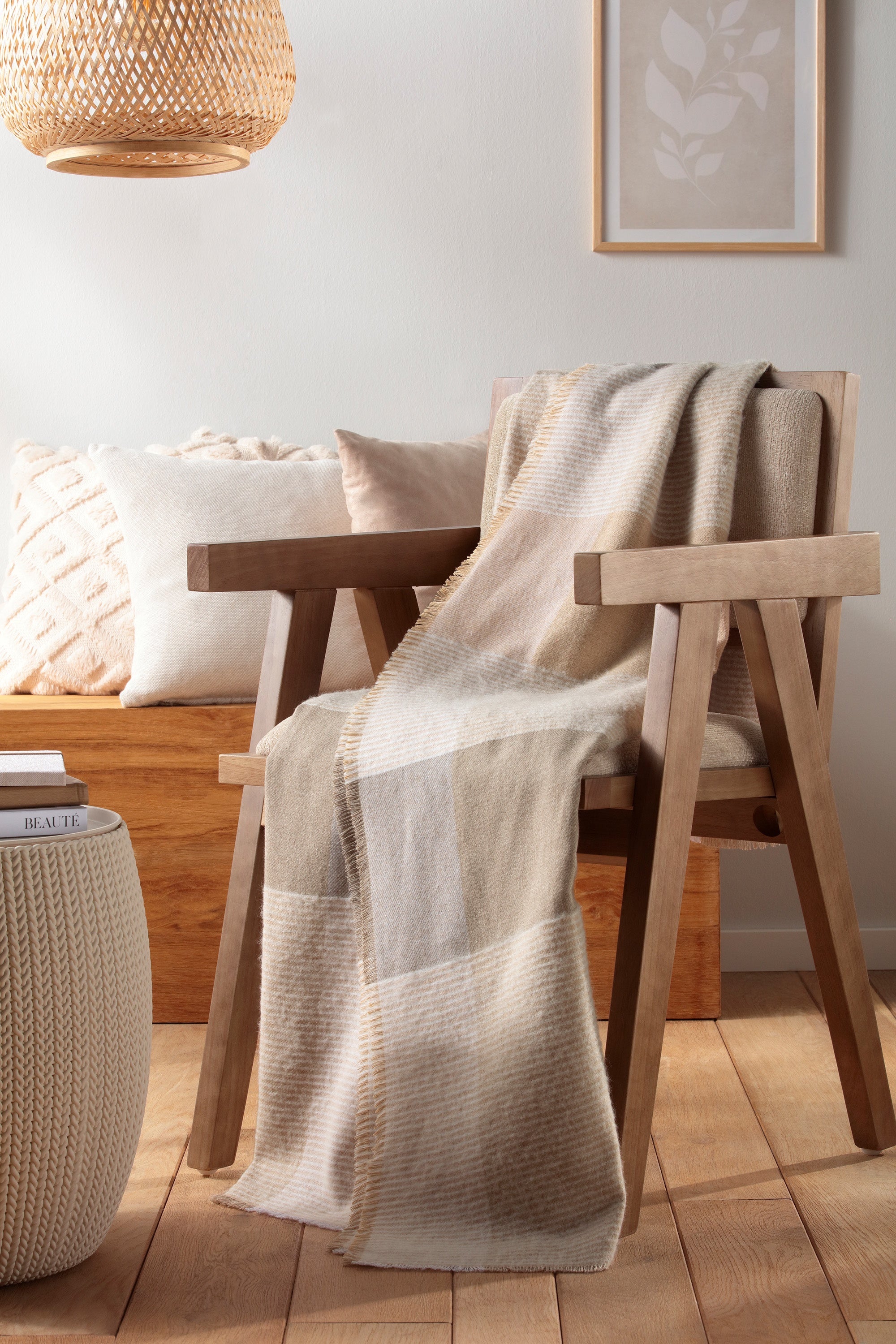 Plaid White Boucle Throw