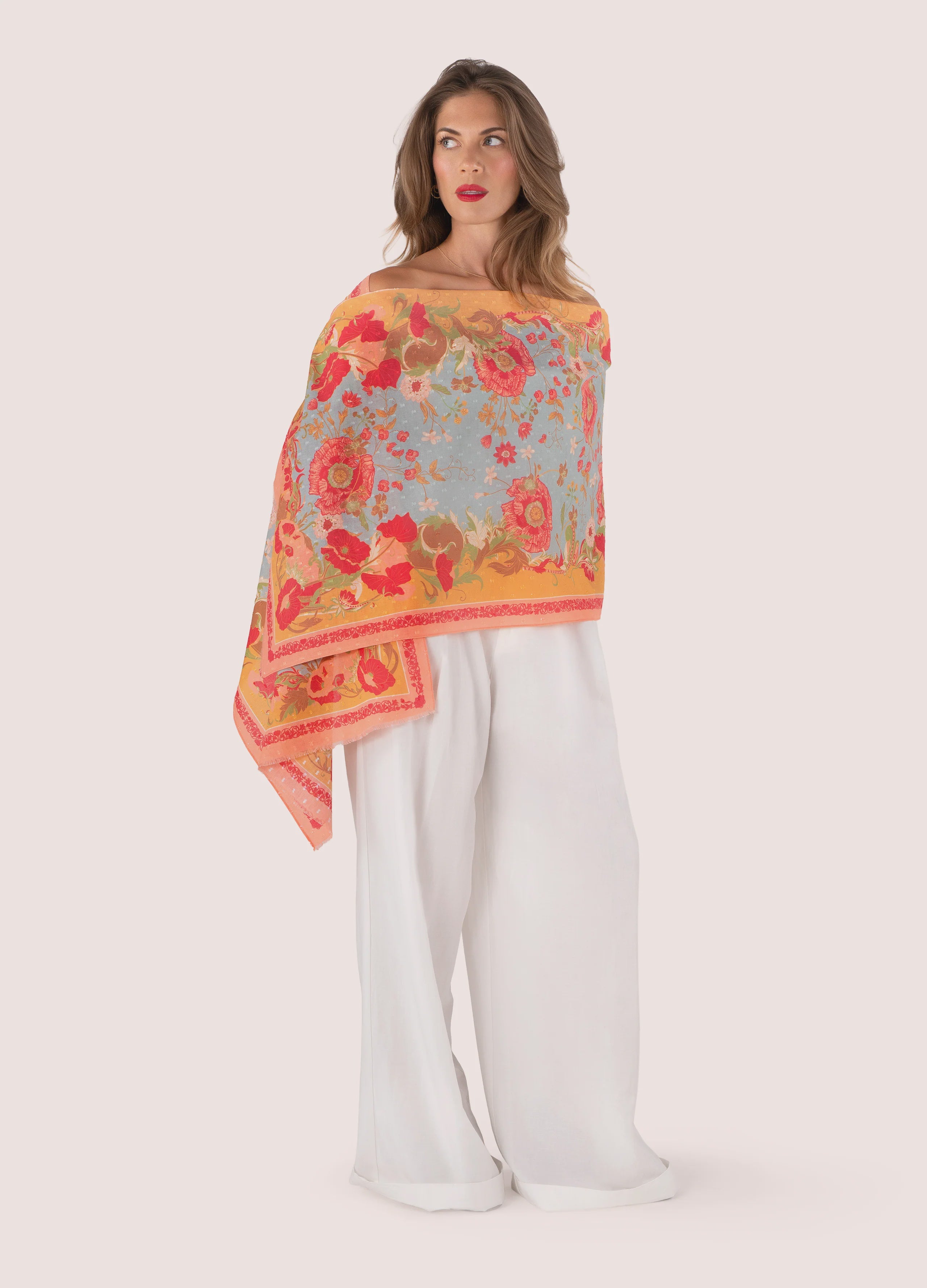 Paisley Poppies Cotton Scarf