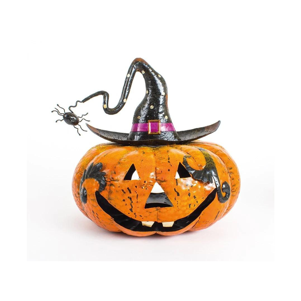 Metal Pumpkin Halloween Lantern With Spider - The Gift & Art Gallery