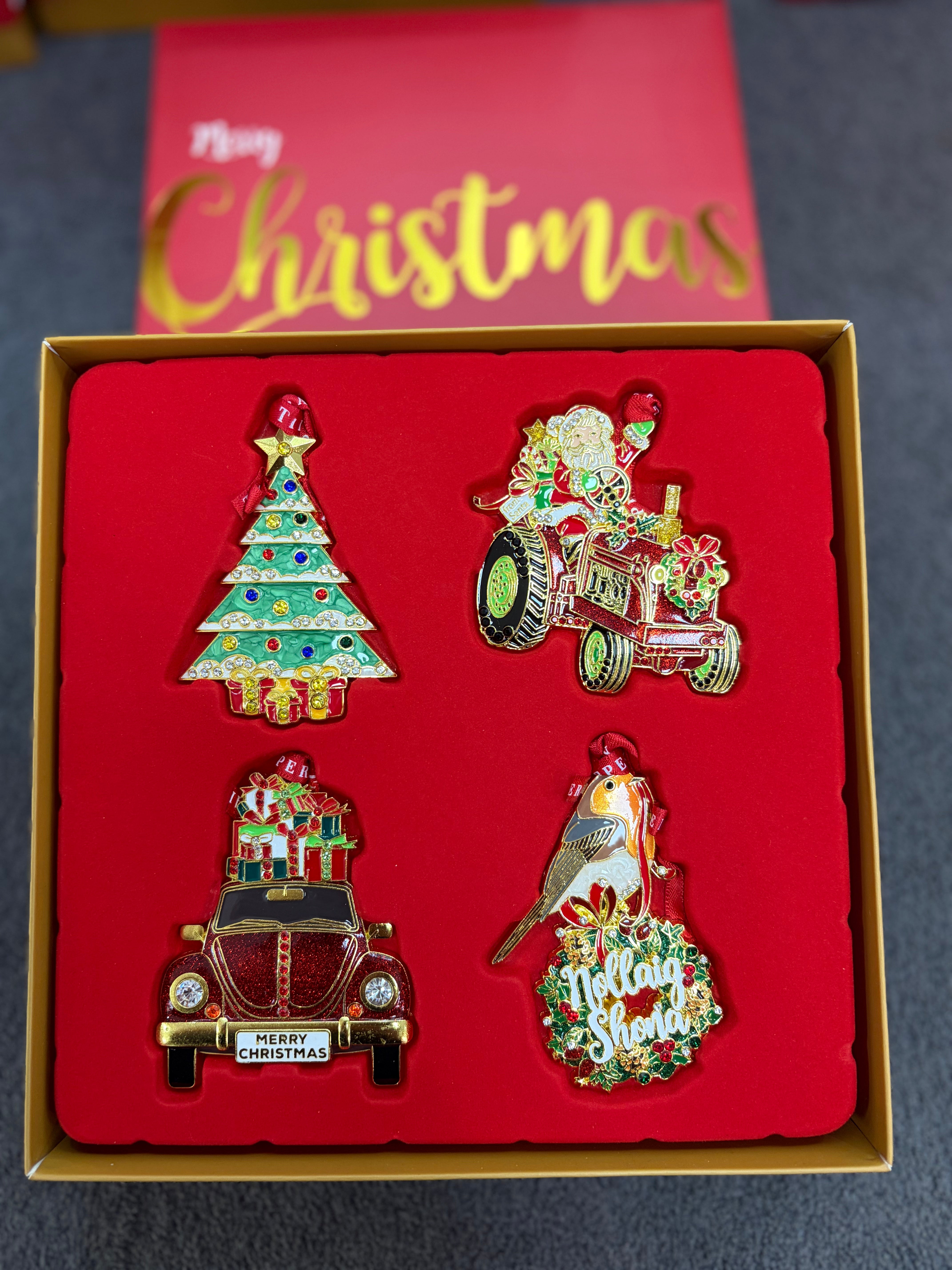 Merry Christmas Tree Decorations, Set of 4