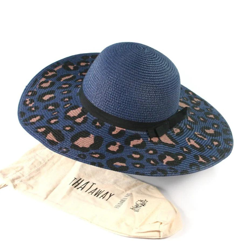 Animal Print Foldable Hat Navy - The Gift & Art Gallery