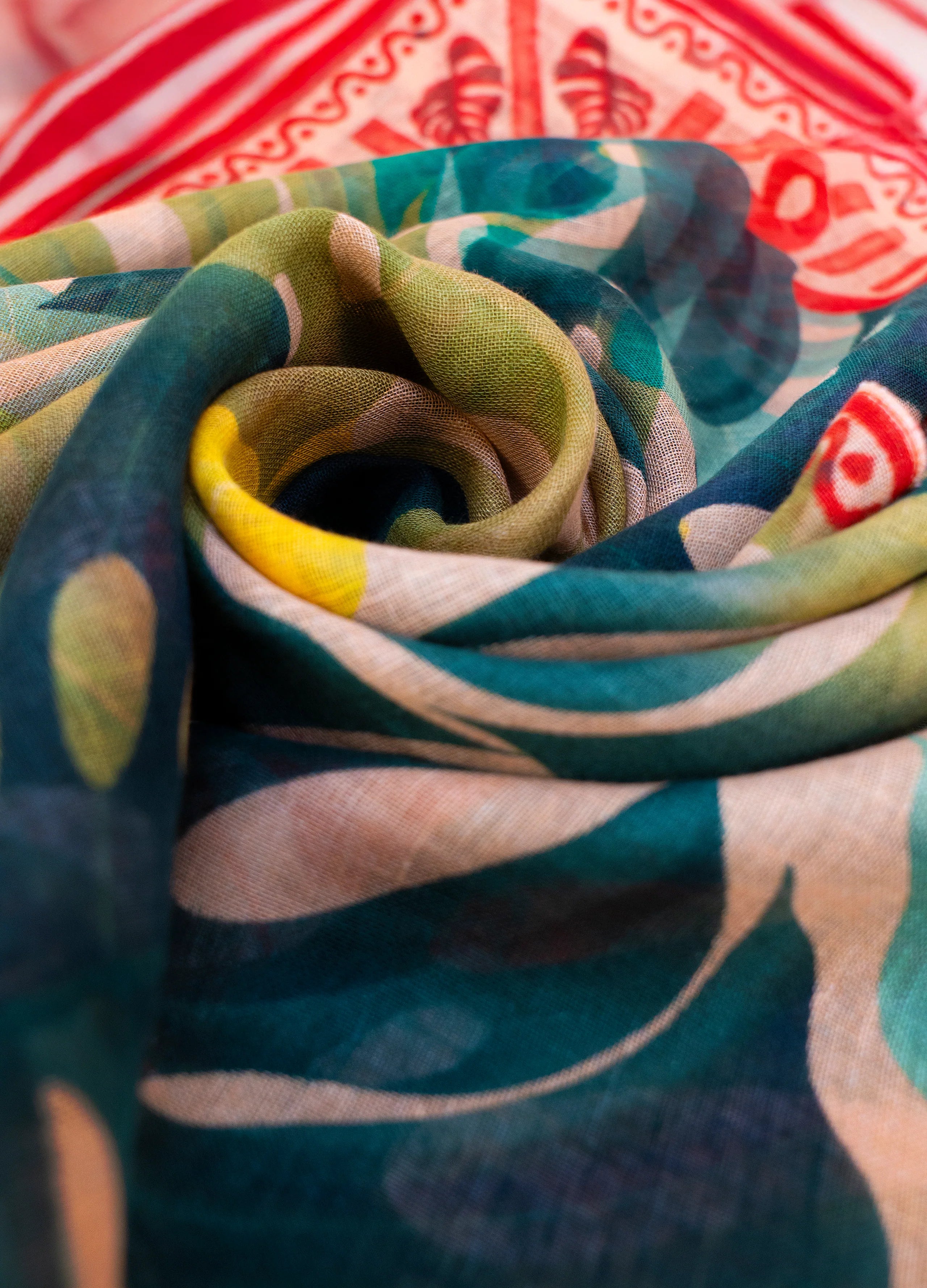 Exotic Leaves Linen/Cotton Mix Scarf