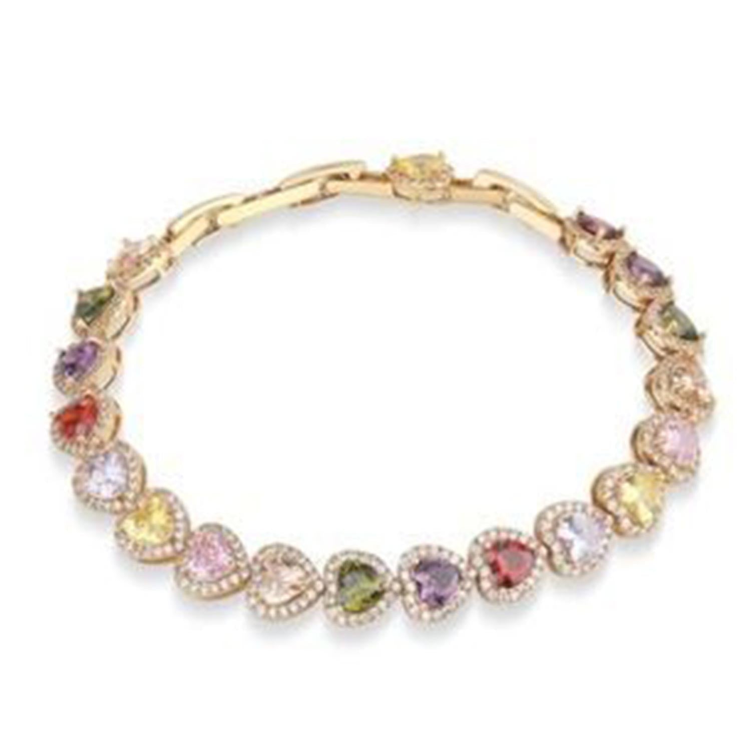 Multi Colour Heart CZ Bracelet, Gold