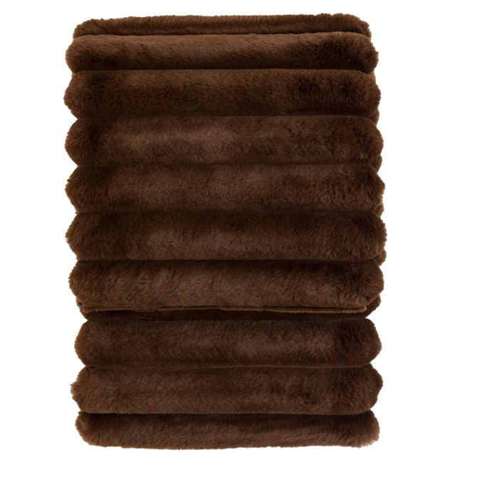Ribbed Faux Fur Throw Chocolate, 130x170cm