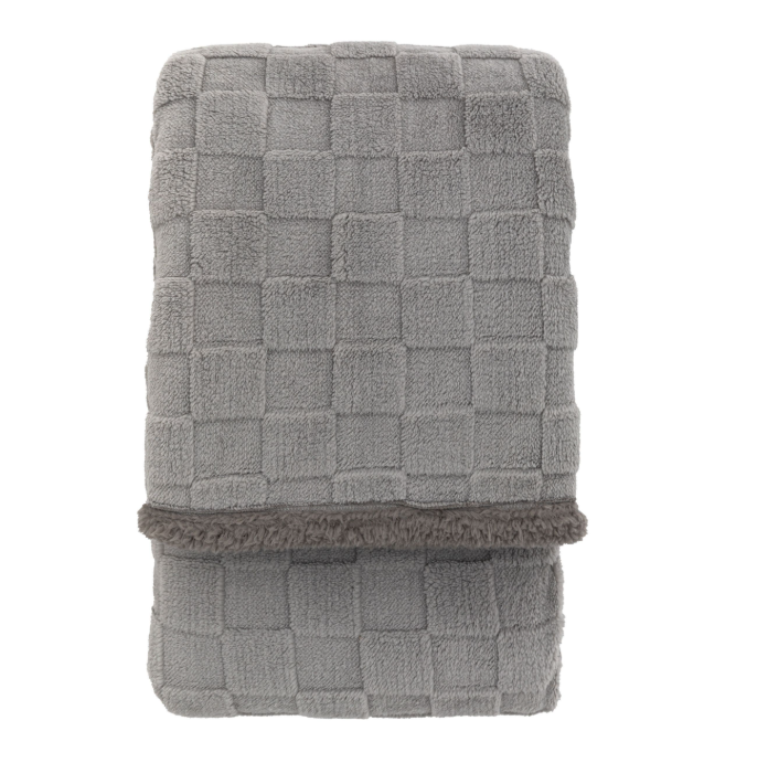 Oakley Checked Sherpa Throw Grey, 140x180cm