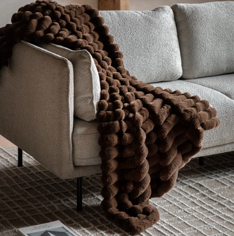 Ribbed Faux Fur Throw Chocolate, 130x170cm