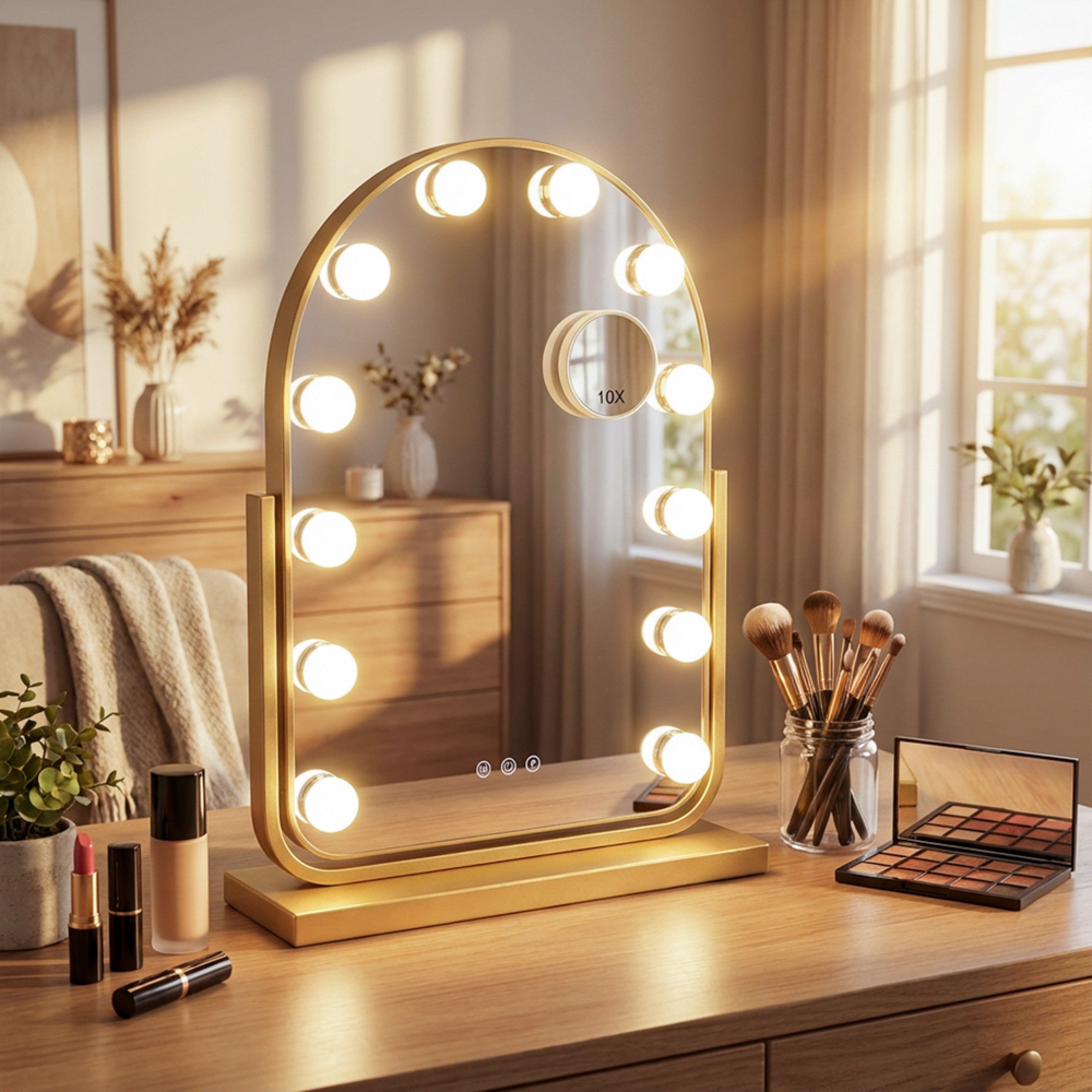 Hollywood Bulb Arch Vanity Mirror, Gold