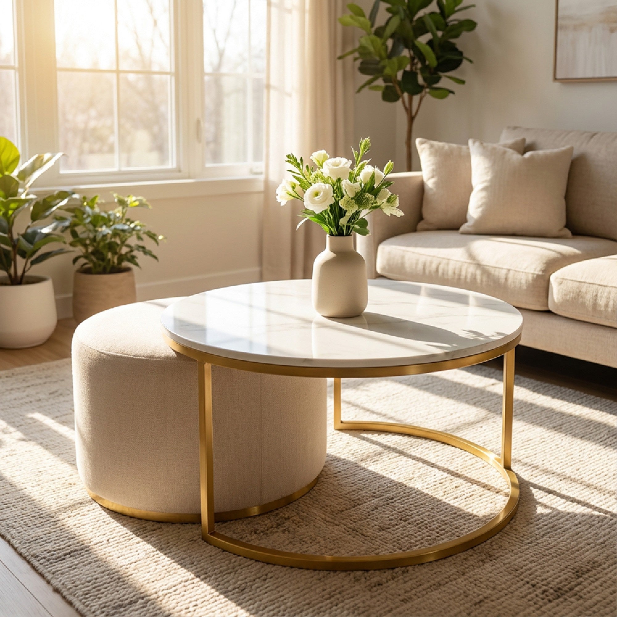 Vienna Marble Table & Pouffe Set