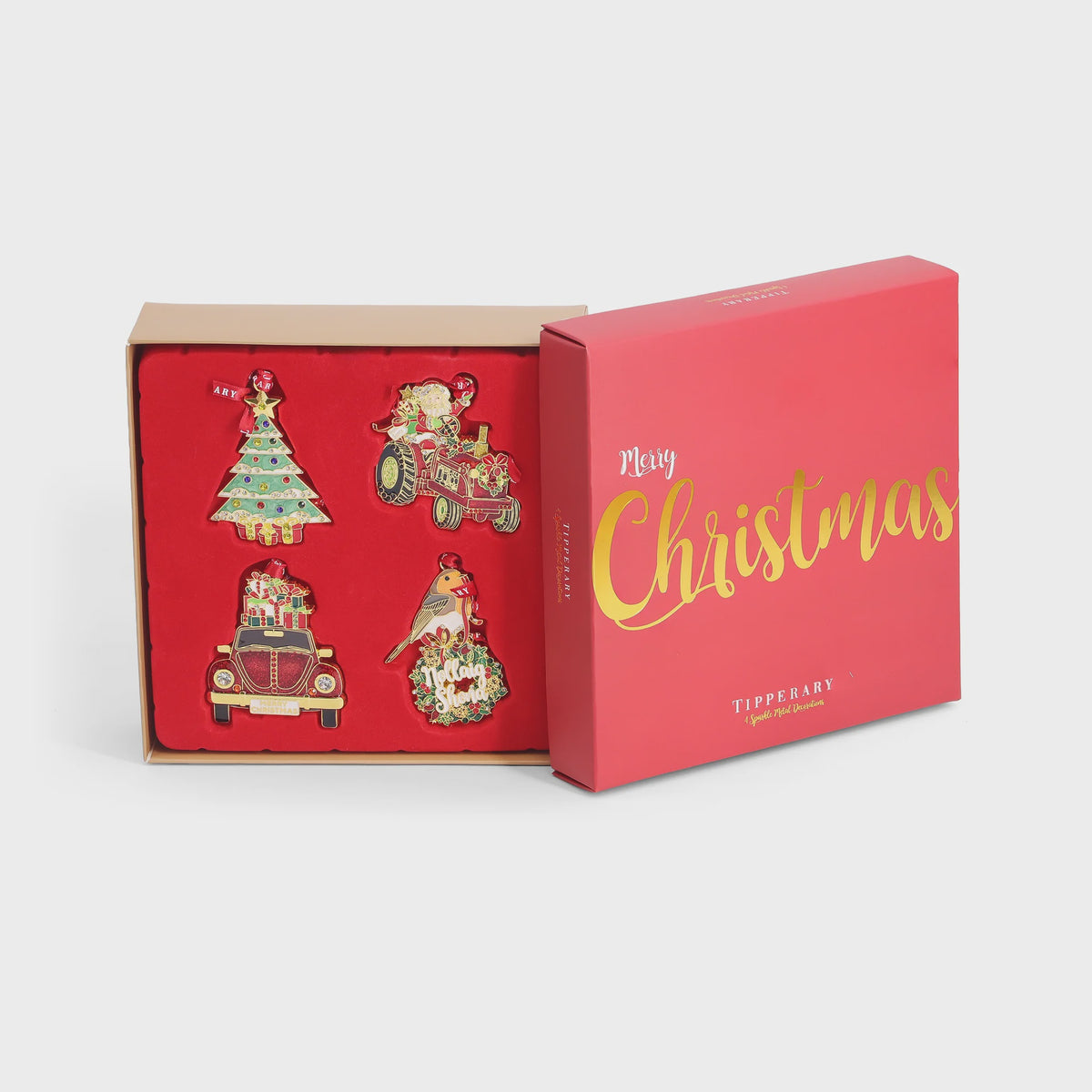 Merry Christmas Tree Decorations, Set of 4