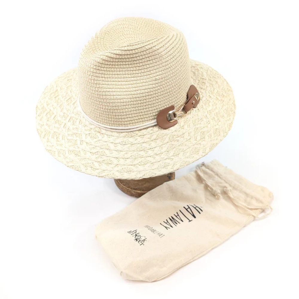 Plaited Brim Panama Foldable Hat