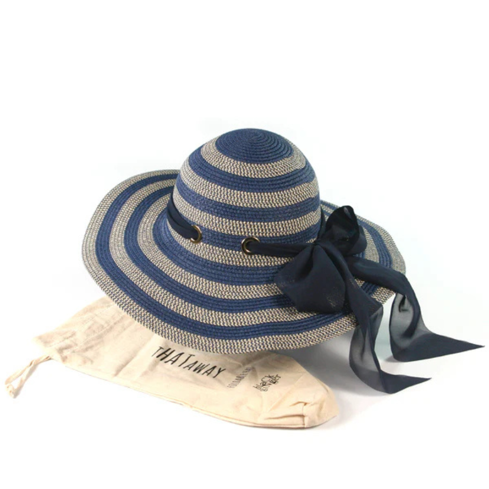 Blue Stripes With Ribbon Foldable Hat