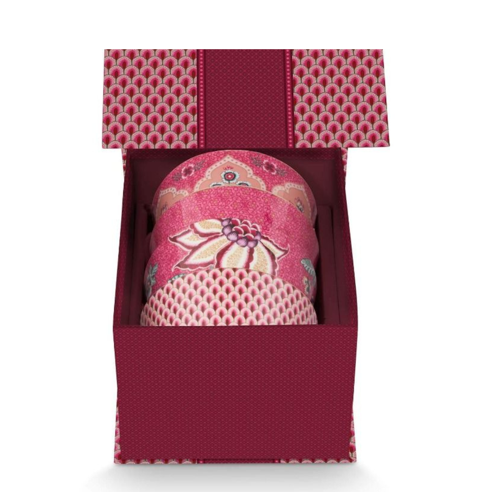 Oriental Flower Festival Set of 4 Bowls - Dark Pink