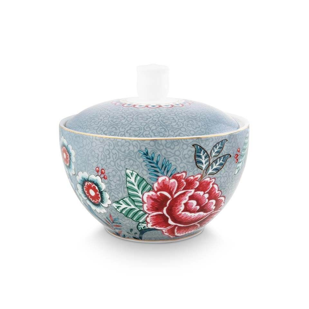 Oriental Flower Festival Sugar Bowl - Blue