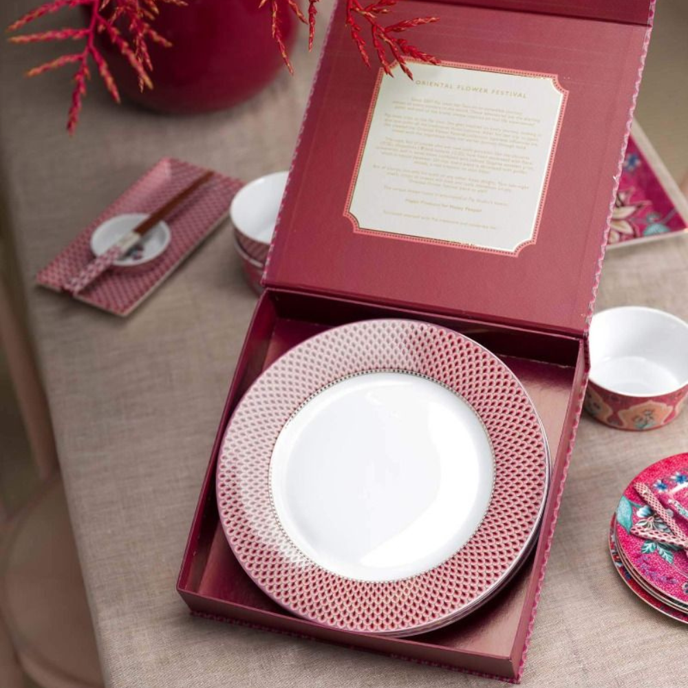 Oriental Flower Dinner Plates x4 - Pink