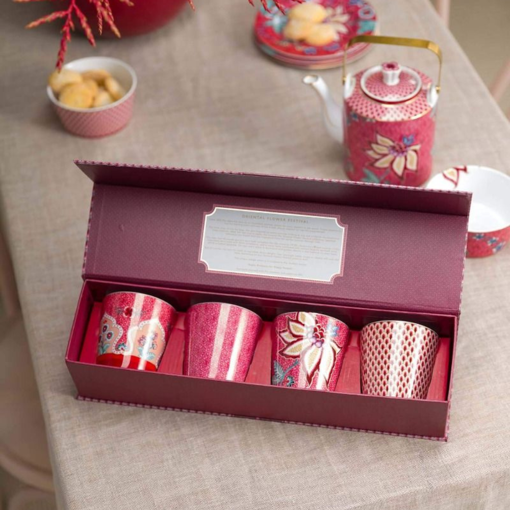 Oriental Flower Cups x4 - Pink