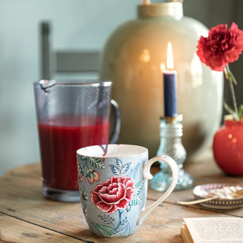 Oriental Flower Festival XL Mug -Blue
