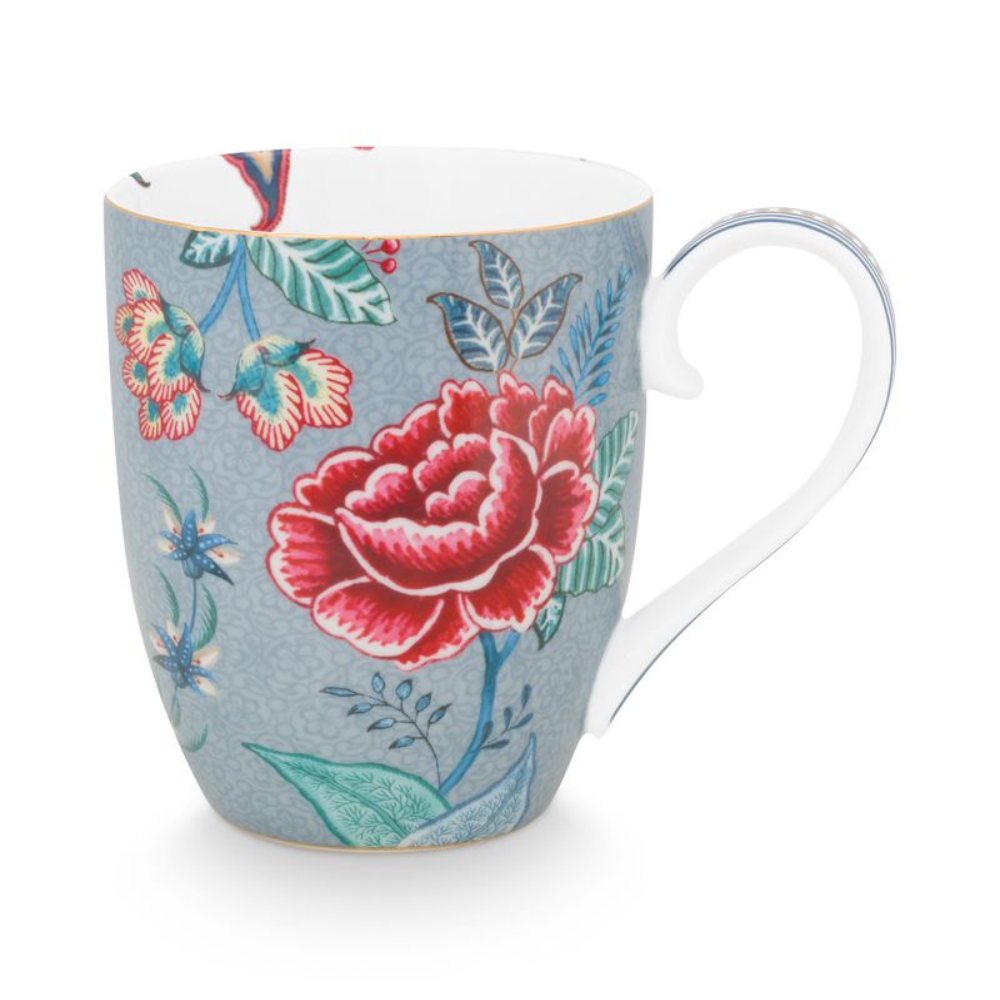 Oriental Flower Festival XL Mug -Blue