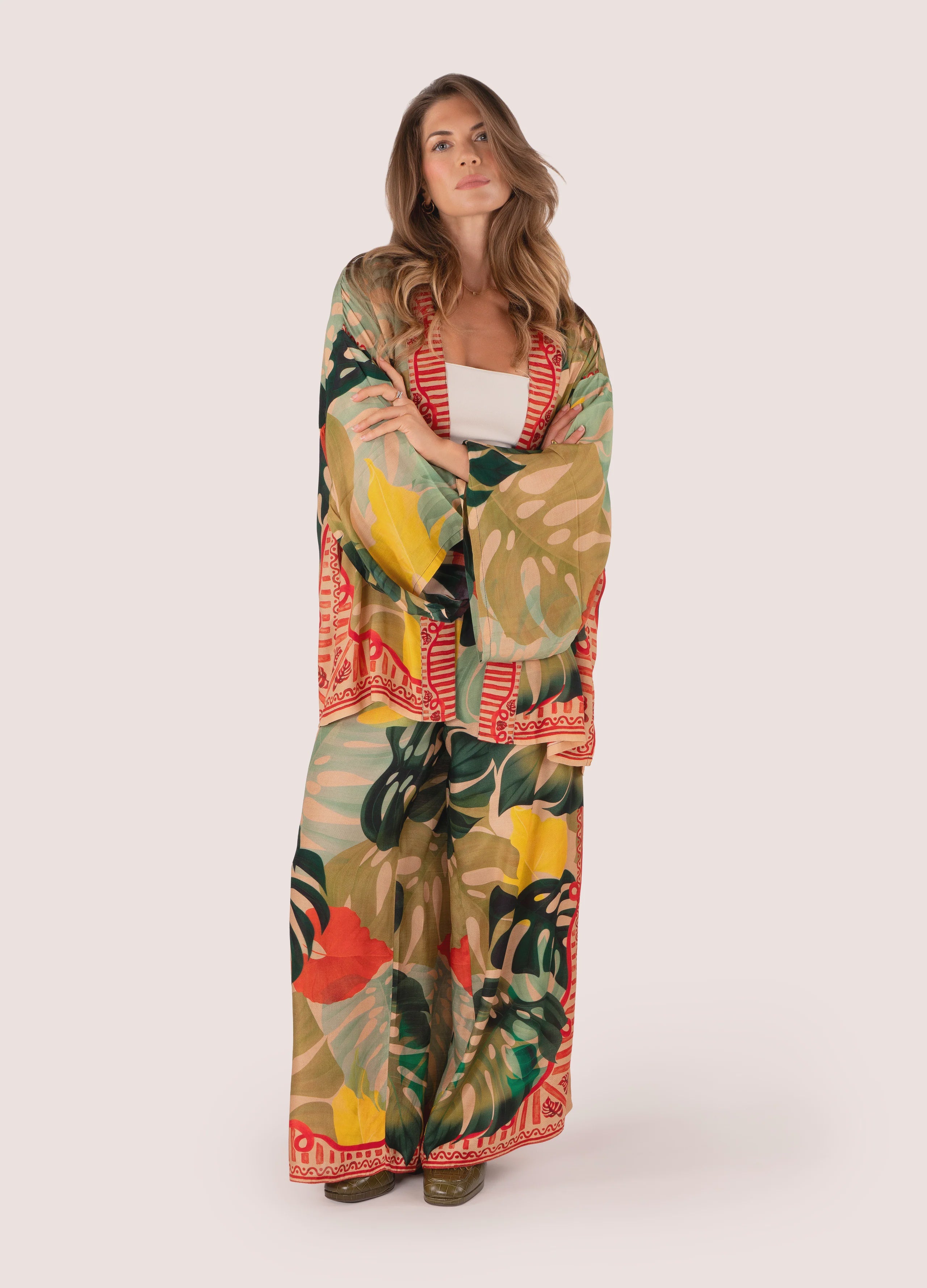 Exotic Leaves Viscose/Modal Print Trousers M/L