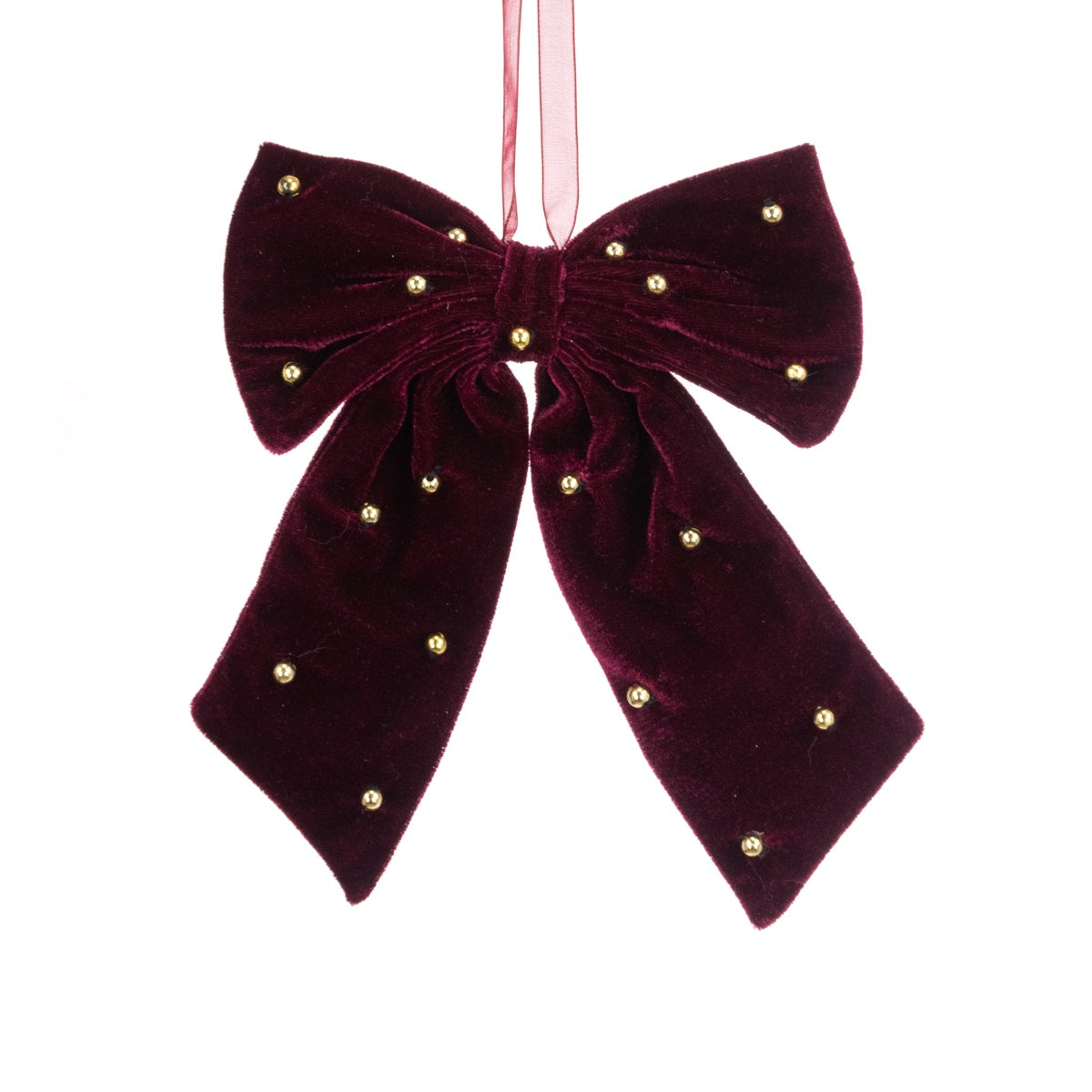 Burgandy Velvet Bow With Beads 20cm