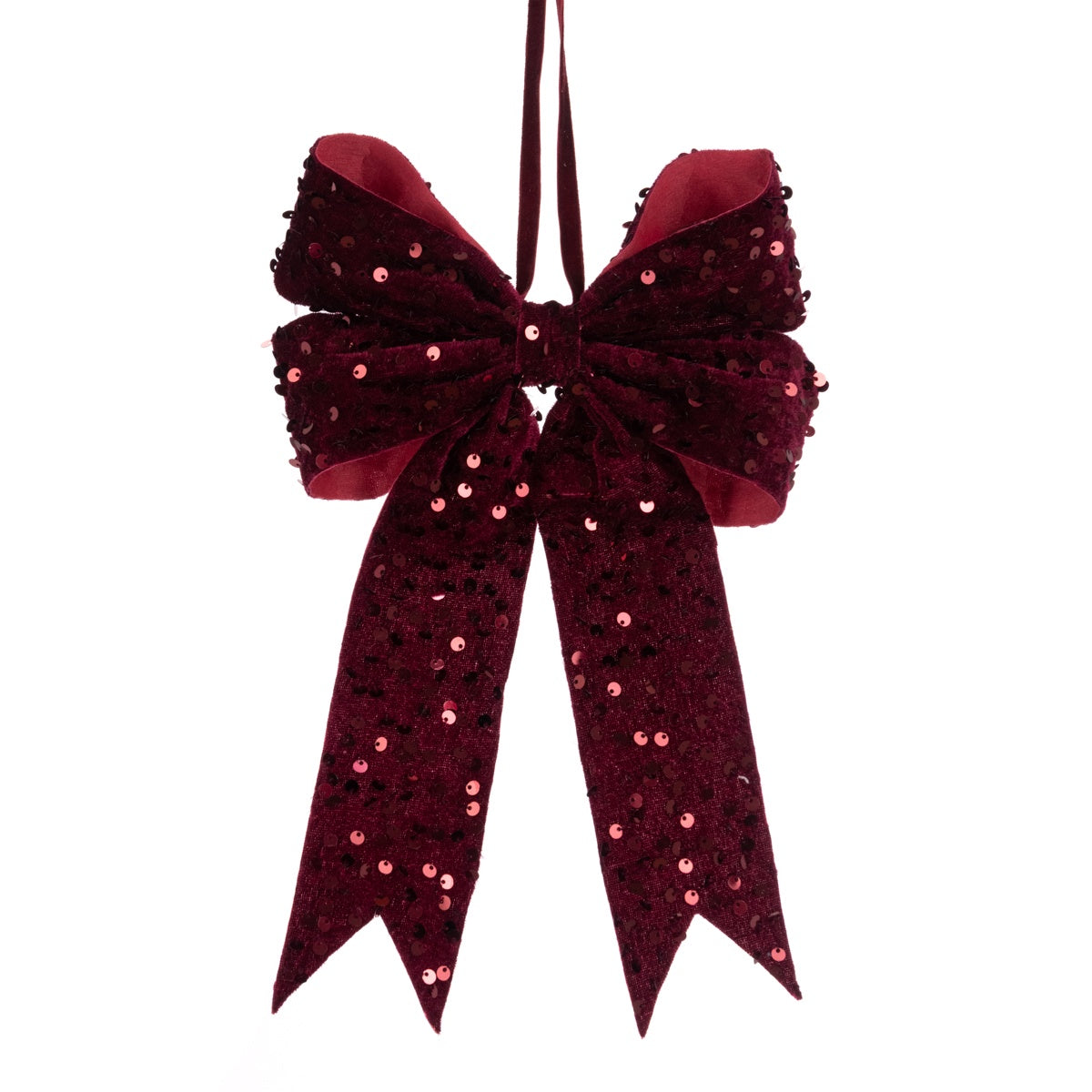 Burgandy Velvet Sequin Wired Bow 30cm