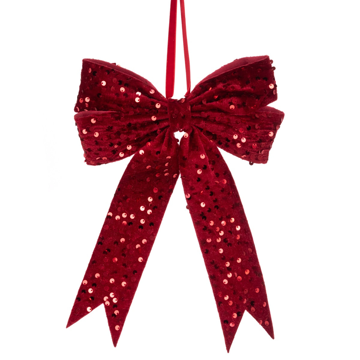 Red Velvet Sequin Wired Bow 30cm
