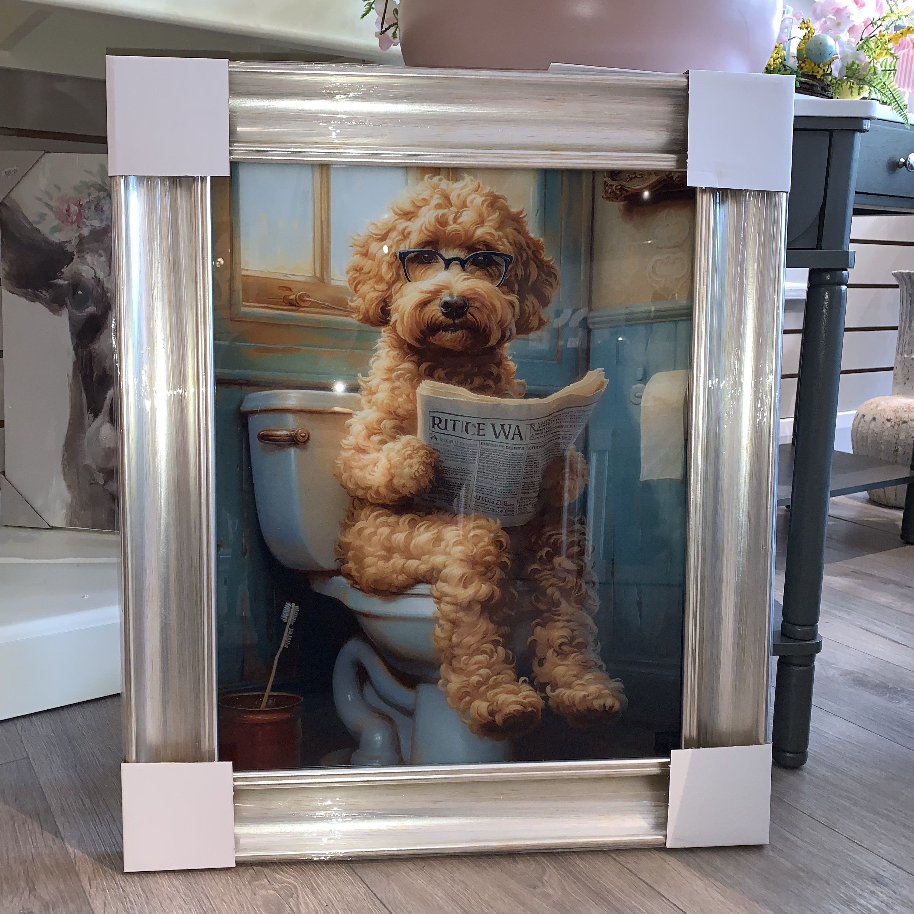 Golden Doodle on Toilet