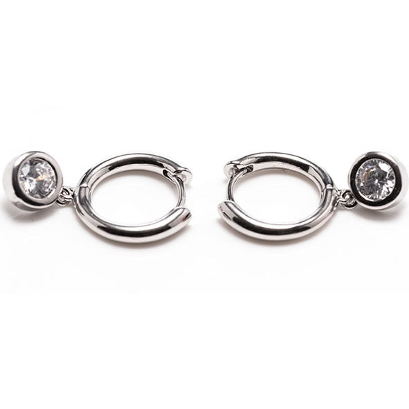 Silver Round with Diamond Earrings