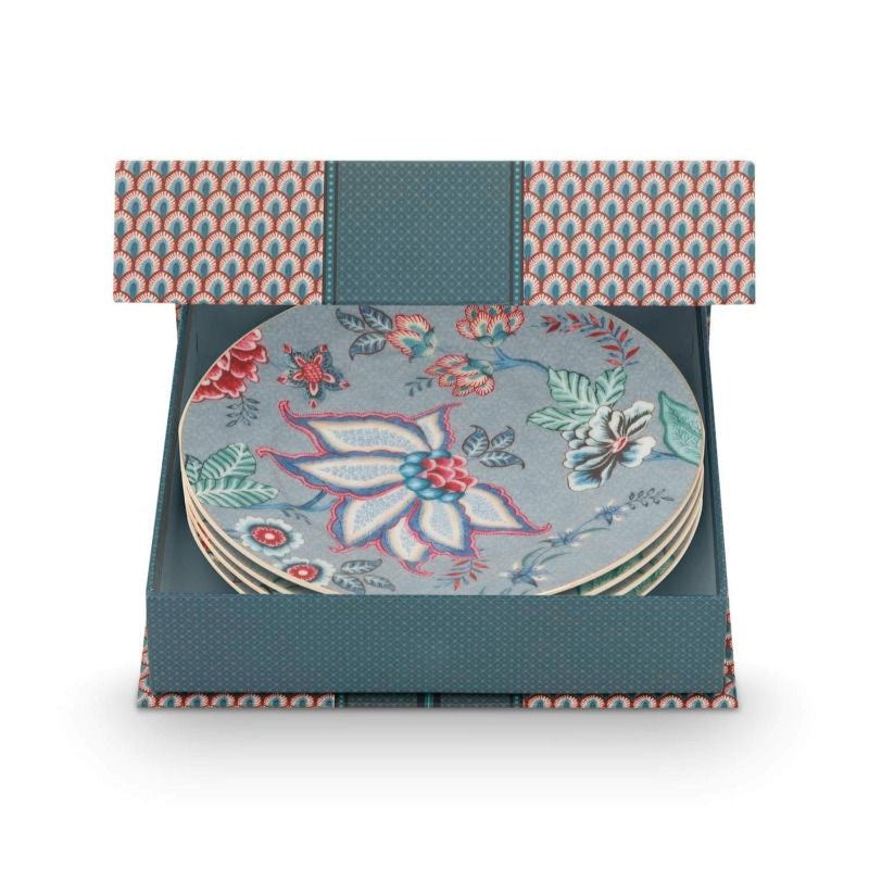 Flower Festival Set/4 Pastry Plates Light Blue 17cm