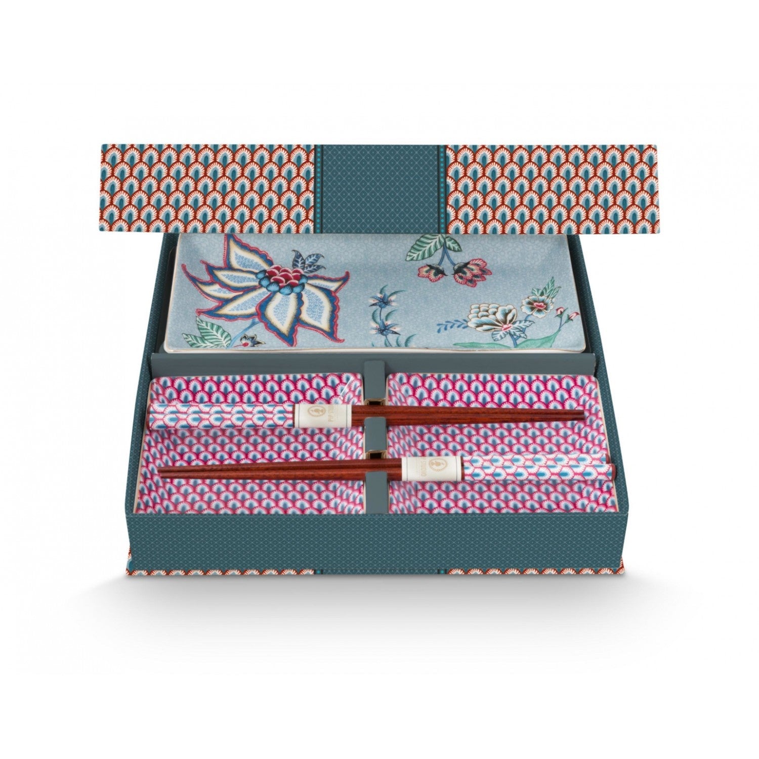 Oriental Flower Festive Blue Gift Set Square